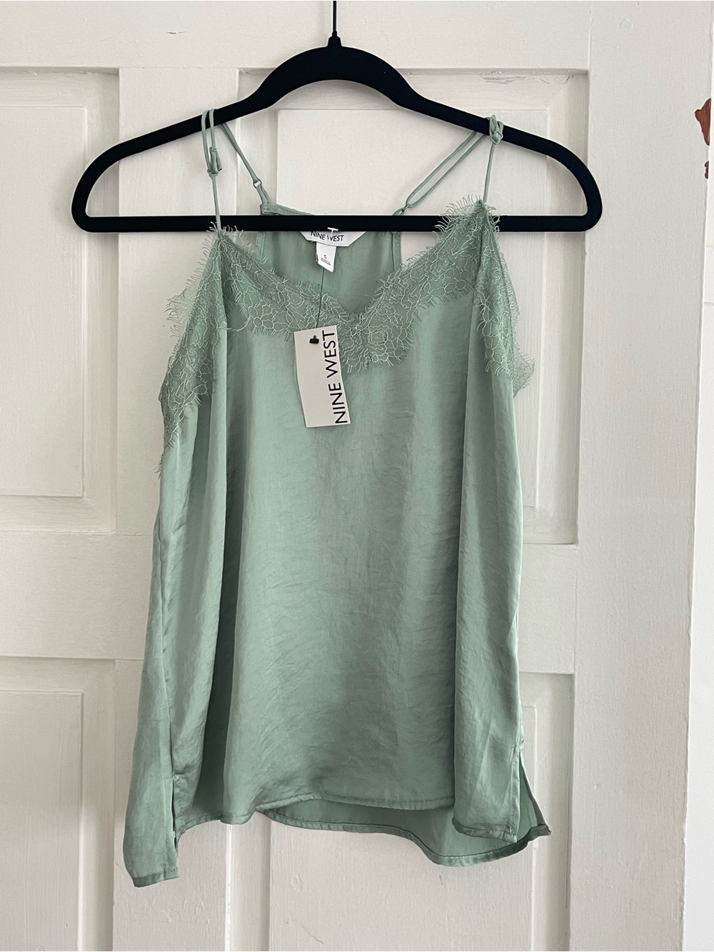 Nine West Pale Green Satin Cami with Lace Trim